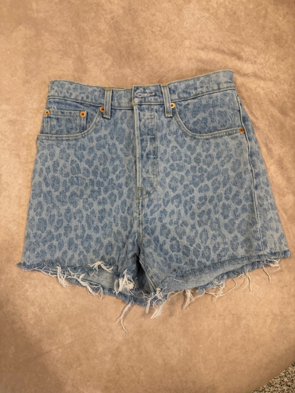 Women's Light Blue Leopard Print Denim Shorts by